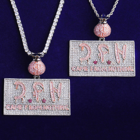 Bubble Letter Iced Out Game From Nothing Necklace Pendant for Men 5A Copper Cubic Zirconia Hip Hop Jewelry