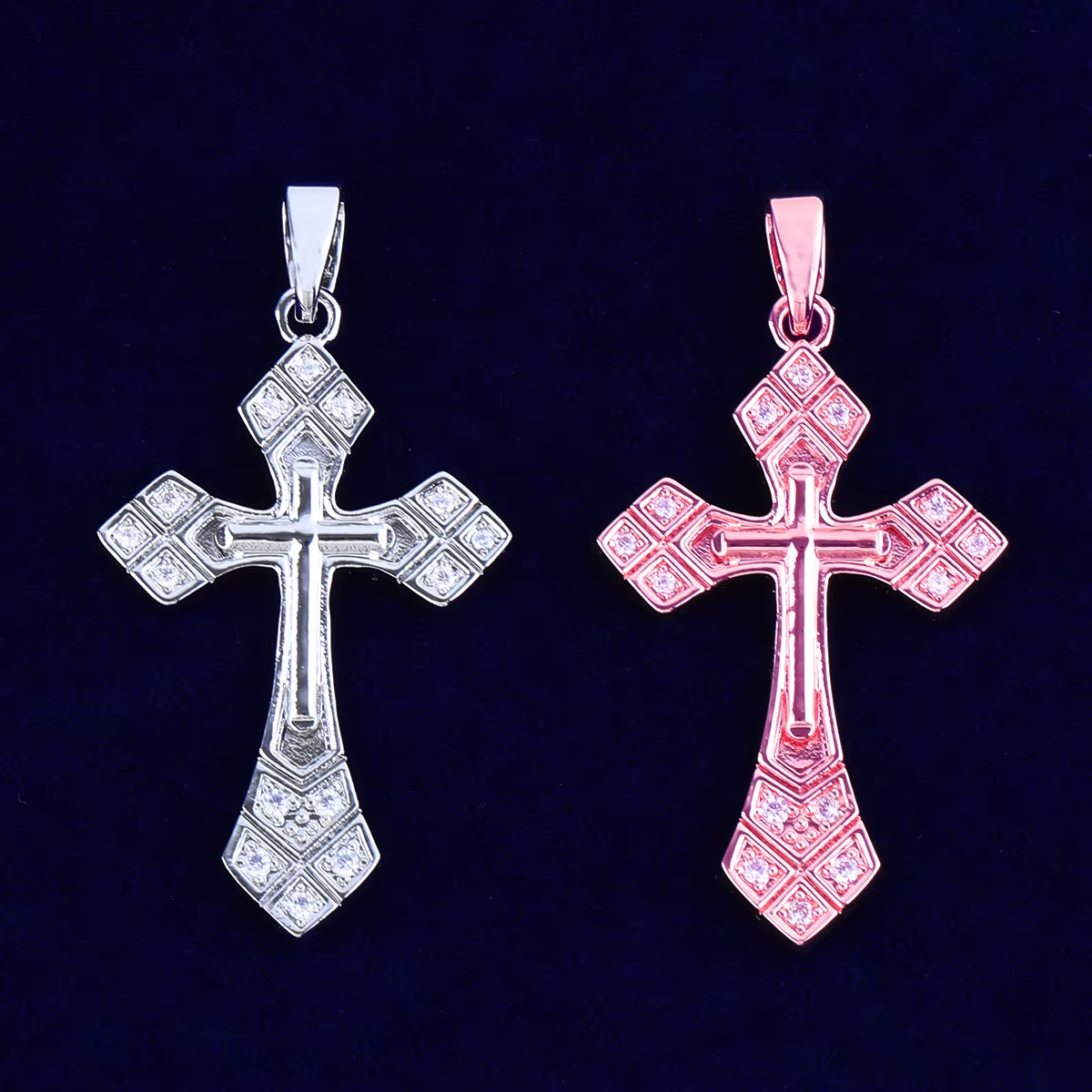 Bubble Letter Arrow Cross Necklace Pendant for Women Prong Setting Cubic Zirconia Hip Hop Jewelry