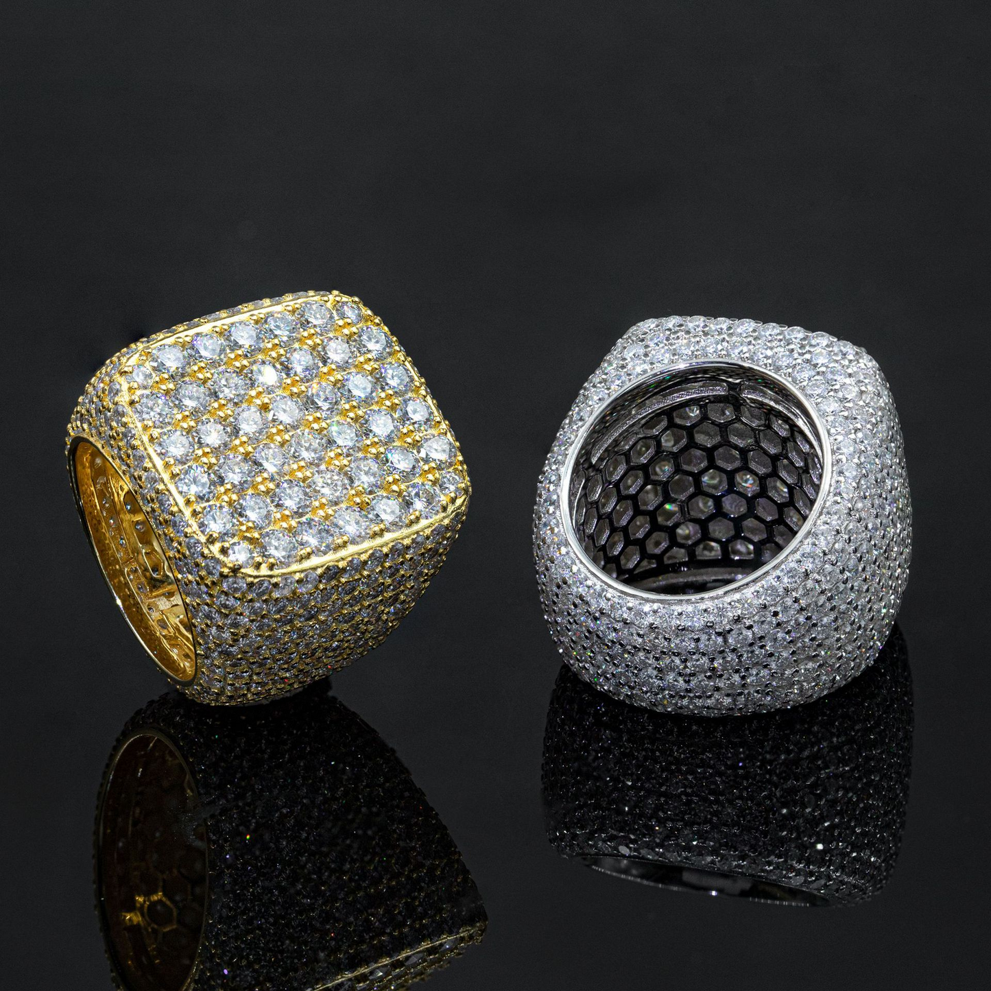 Bubble Letter Silver Moissanite VVS Square Top Ring for Men Hip Hop Jewelry