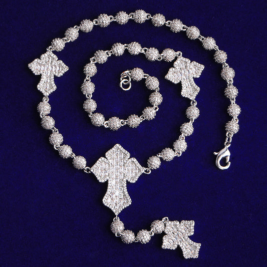 Bubble Letter Iced Out Beads Cross Chain for Men Necklace Choker 5A Cubic Zirconia Hip Hop Jewelry