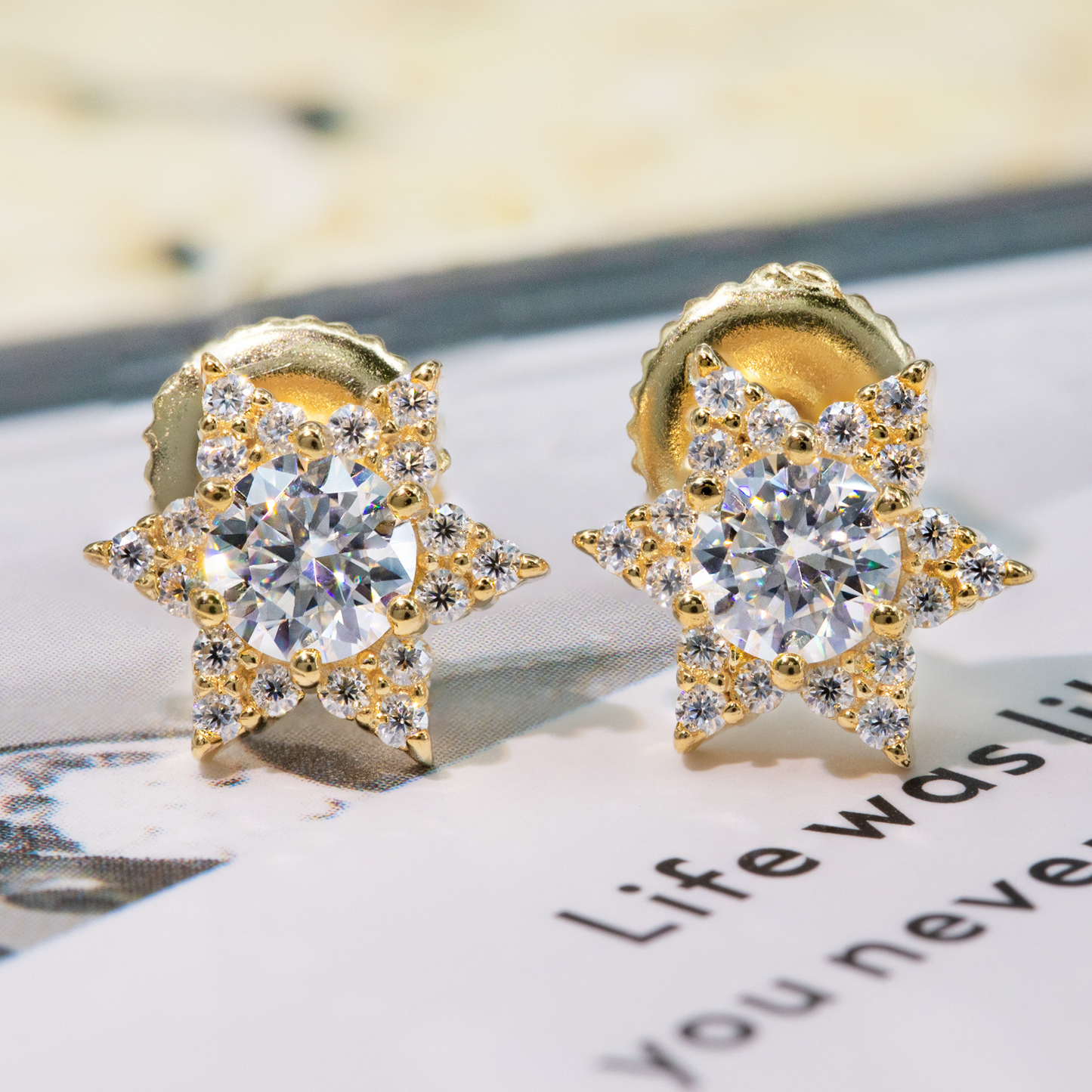 Bubble Letter Silver Moissanite VVS Sea Star Stud Earring for Men Hip Hop Jewelry