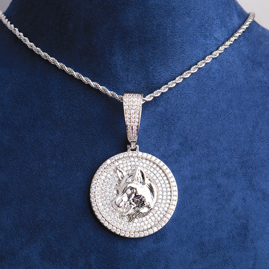 Bubble Letter Iced Out Wolf Disc Necklace Pendant for Men Real Gold Plated 5A Cubic Zirconia Hip Hop Jewelry