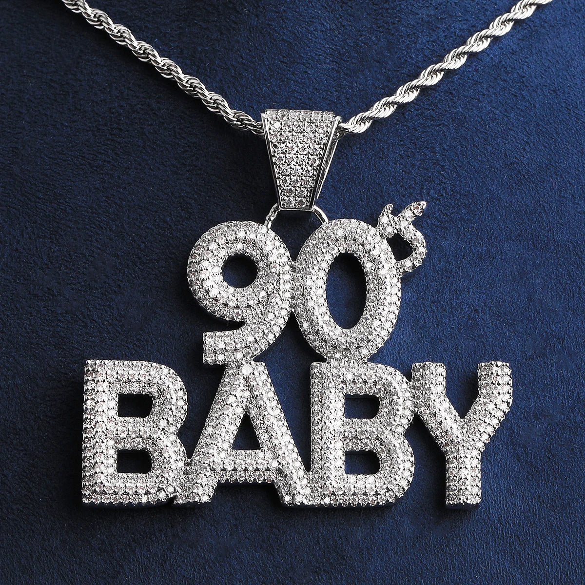 Bubble Letter Iced Out 90s Baby Necklace Pendant for Men Real Gold Plated Hip Hop Jewelry