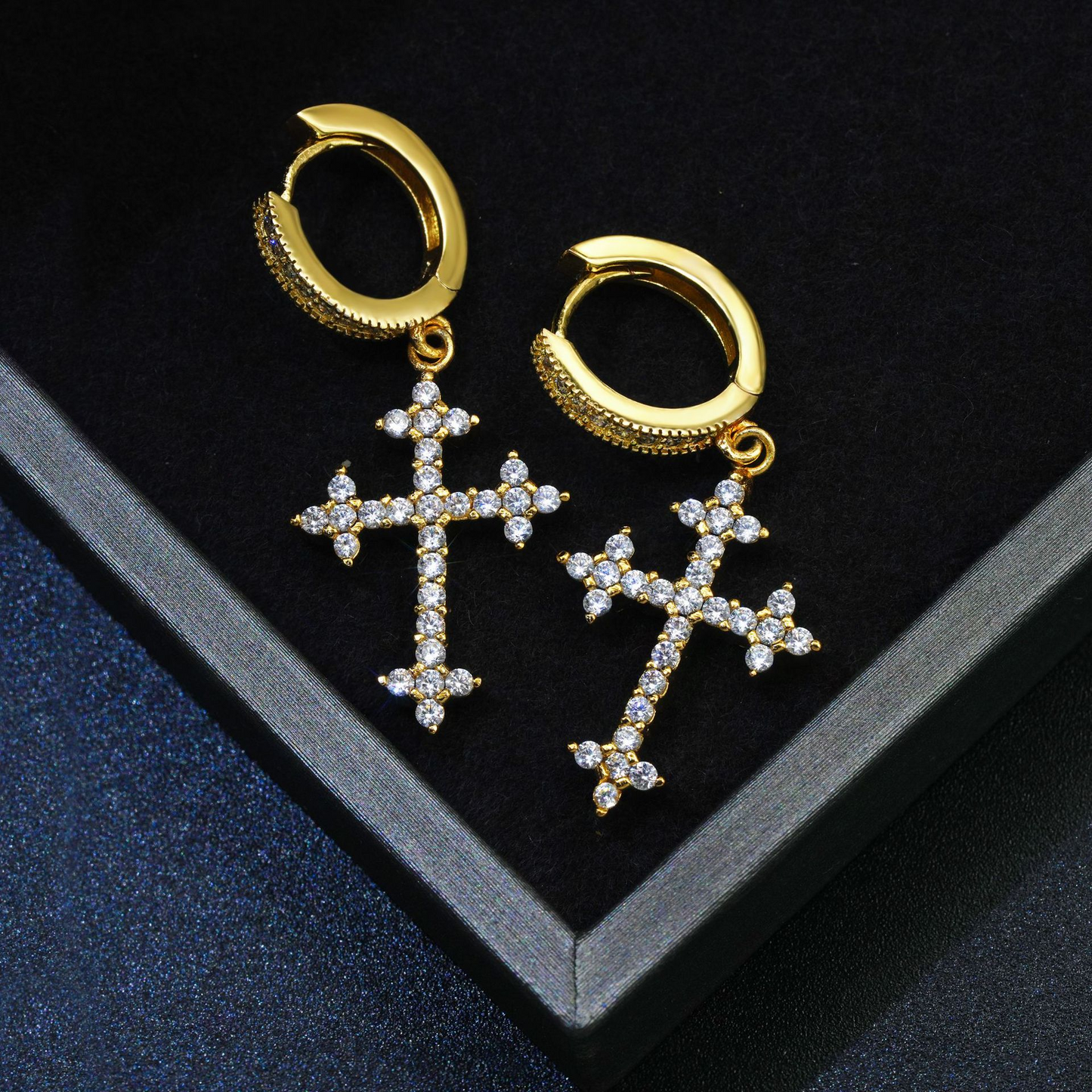 Bubble Letter Silver Moissanite VVS Cross Eardrop Earring for Men Hip Hop Jewelry