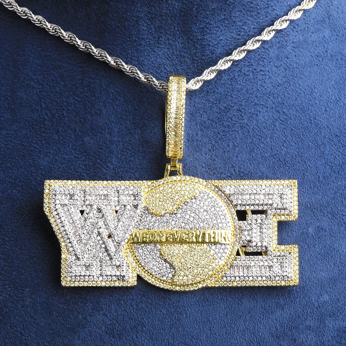 Bubble Letter Iced Out We on Everything Necklace Pendant for Men Prong Setting Real Gold Plated Hip Hop Jewelry