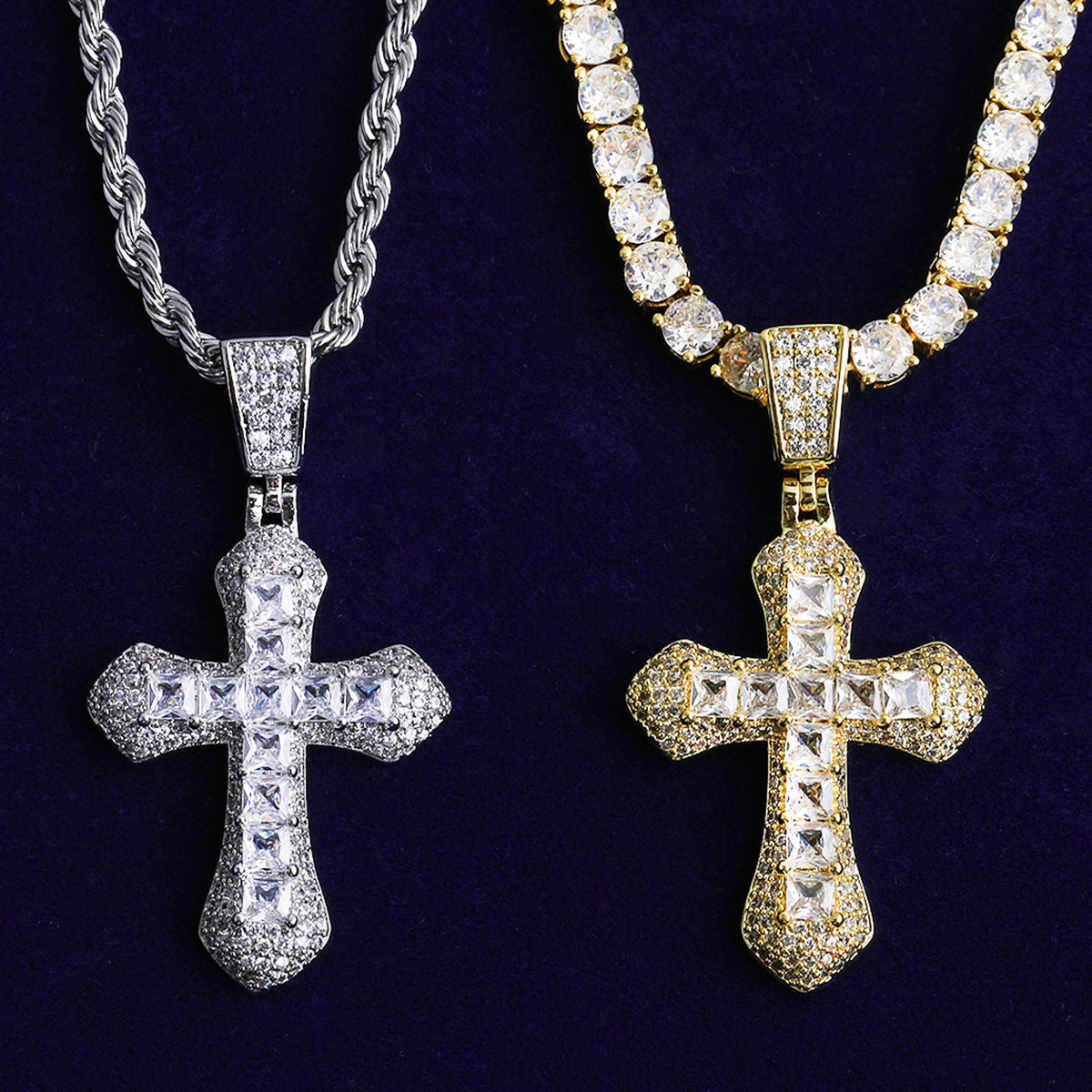 Bubble Letter Iced Out Small Baguette Cross Necklace Pendant for Men Real Gold Plated 5A Cubic Zirconia Hip Hop Jewelry