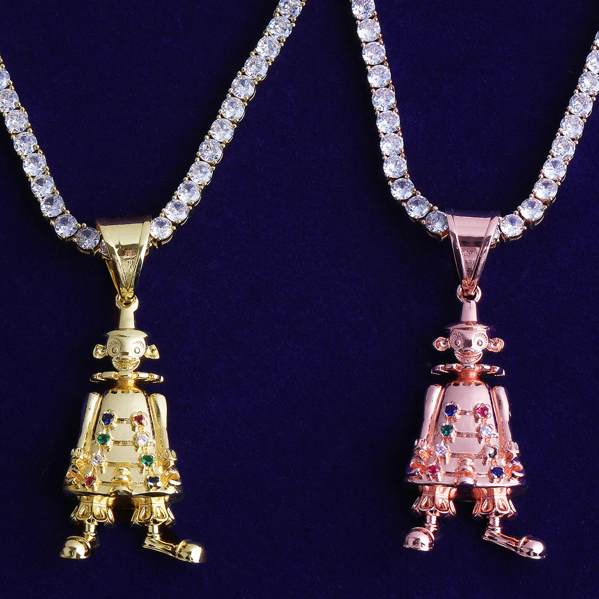 Bubble Letter Iced Out 3D Robot Necklace Pendant for Men Real Gold Plated Cubic Zirconia Hip Hop Jewelry