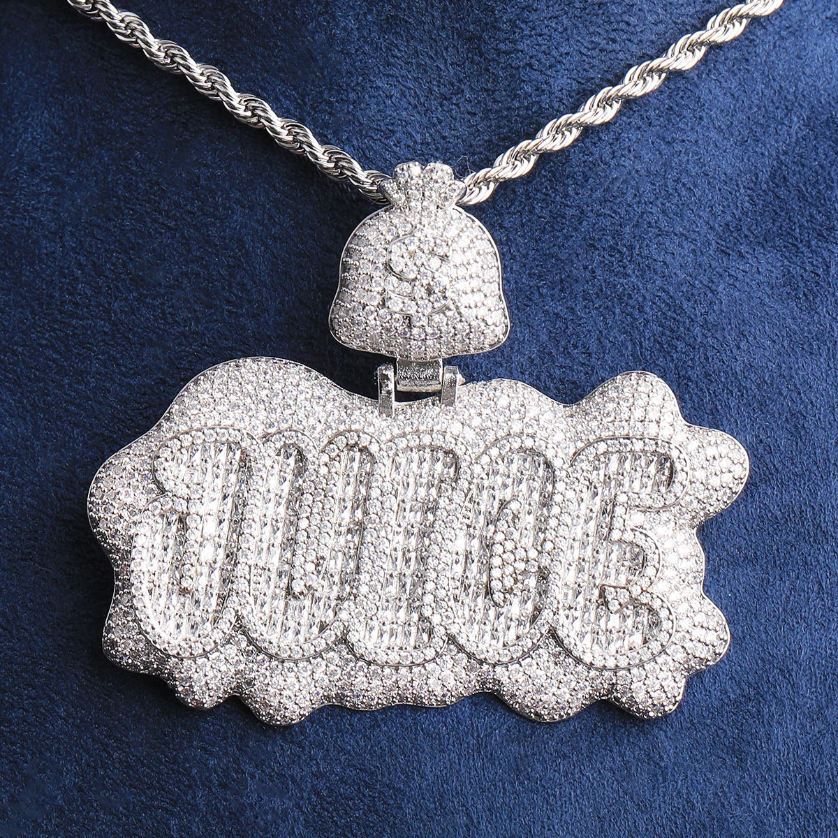 Bubble Letter Iced Out Juice Money Bag Bail Necklace Pendant for Men Real Gold Plated 5A Cubic Zirconia Hip Hop Jewelry
