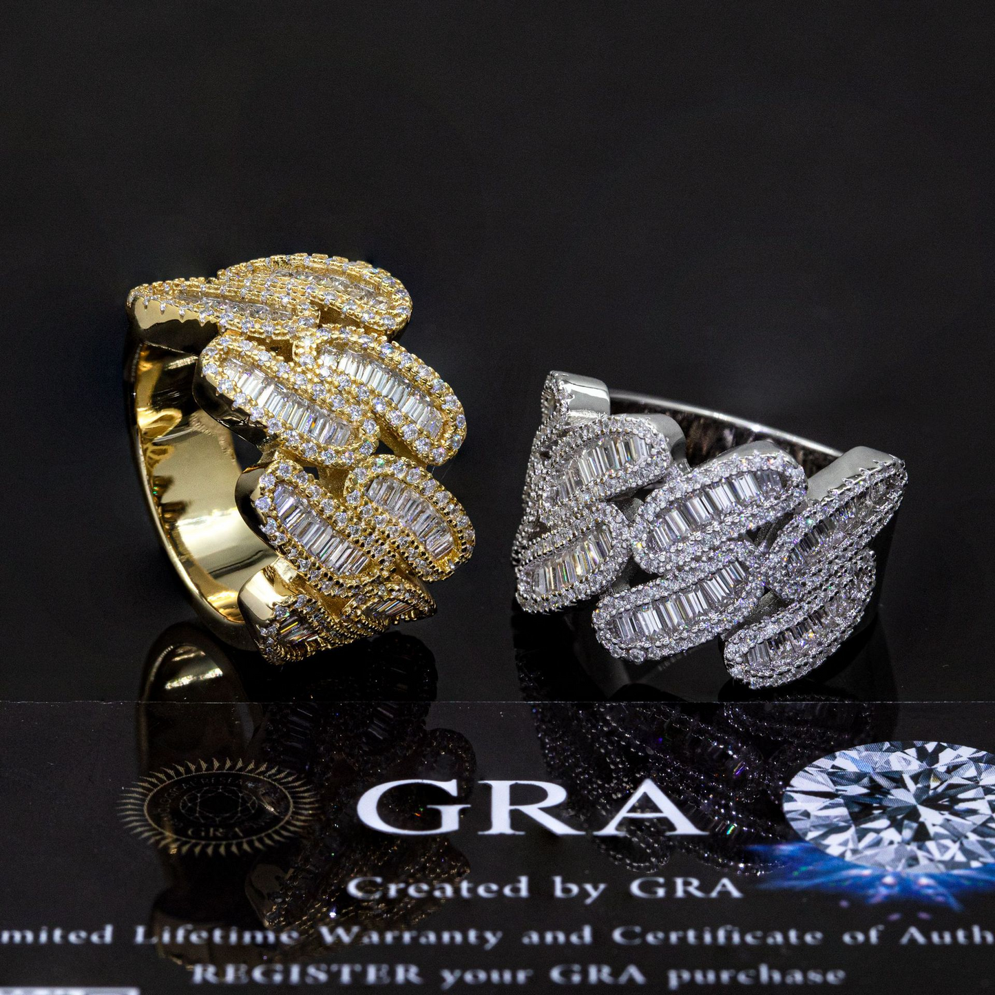 Bubble Letter Silver Moissanite VVS Baguette Cuban Ring for Men Hip Hop Jewelry