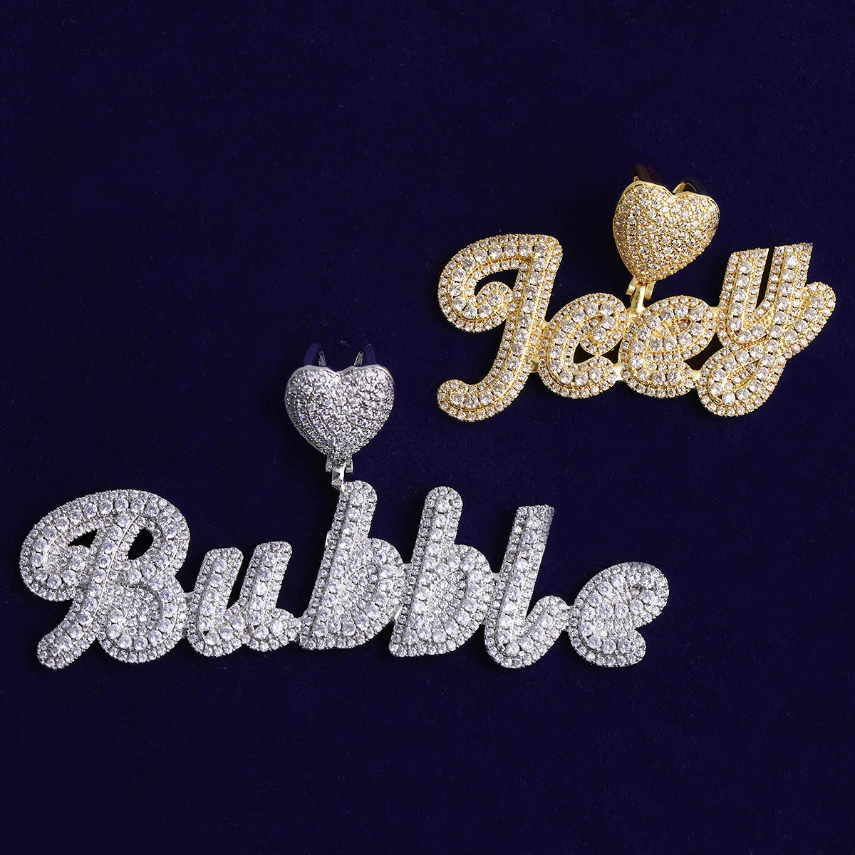 Bubble Letter Iced Out Custom Name Necklace Pendant for Men Heart Bail Real Gold Plated Hip Hop Jewelry