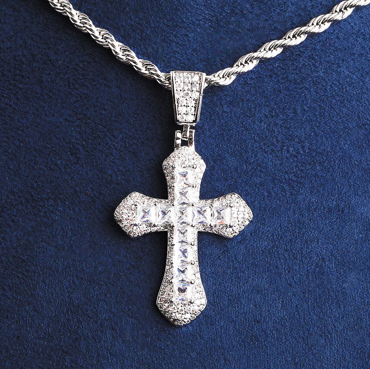 Bubble Letter Iced Out Small Baguette Cross Necklace Pendant for Men Real Gold Plated 5A Cubic Zirconia Hip Hop Jewelry