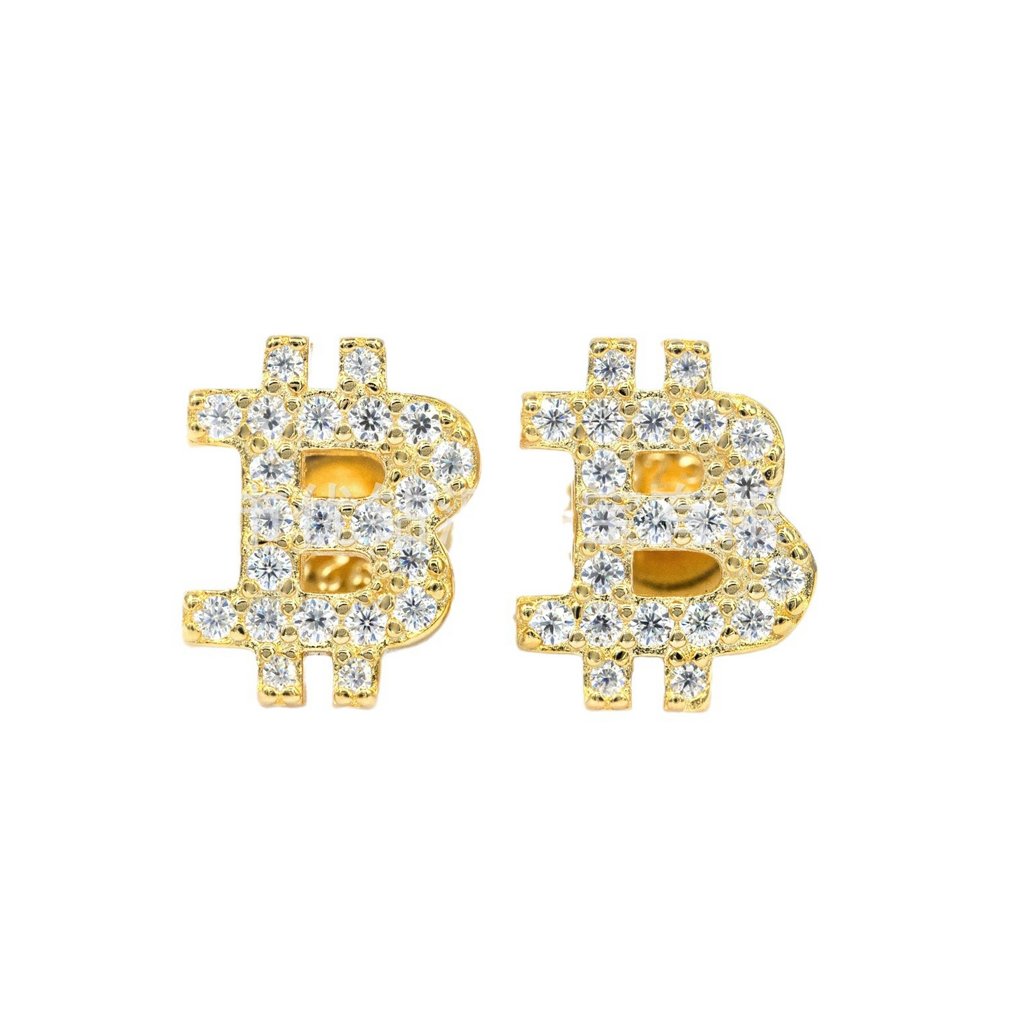 Bubble Letter Silver Moissanite VVS Tennis Bitcoin Stud Earring for Women Hip Hop Jewelry