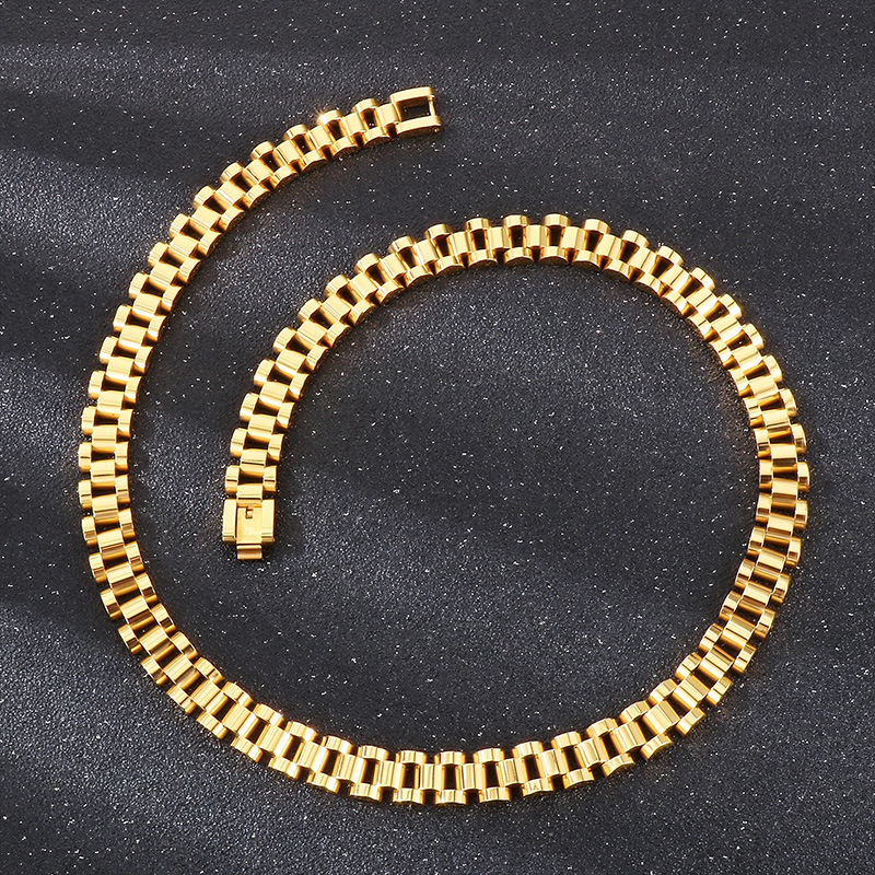 Bubble Letter Stainless Steel Watch Link Chain for Men Necklace Choker PVD Plate Hip Hop Jewelry