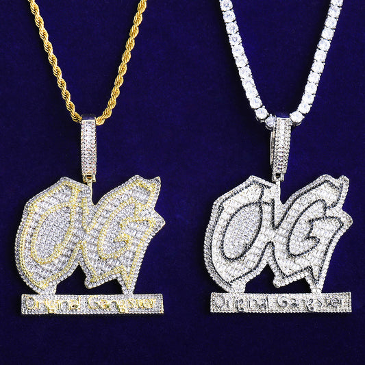 Bubble Letter Iced Out Original Gangster Necklace Pendant for Men 5A Cubic Zirconia Gold Plated Hip Hop Jewelry