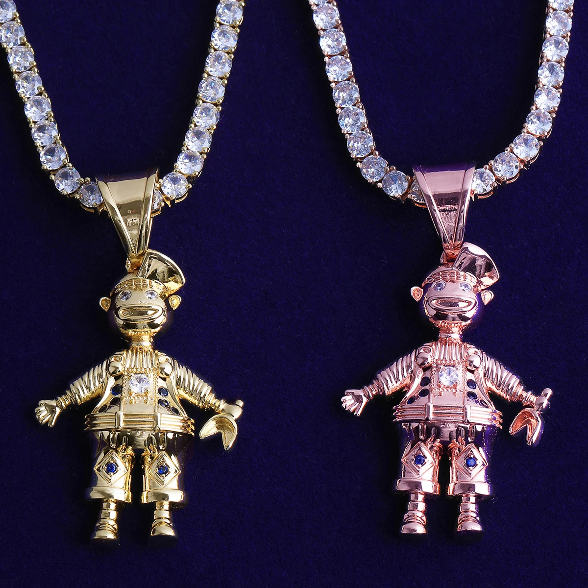 Bubble Letter Iced Out 3D Clown Necklace Pendant for Men Real Gold Plated Cubic Zirconia Hip Hop Jewelry