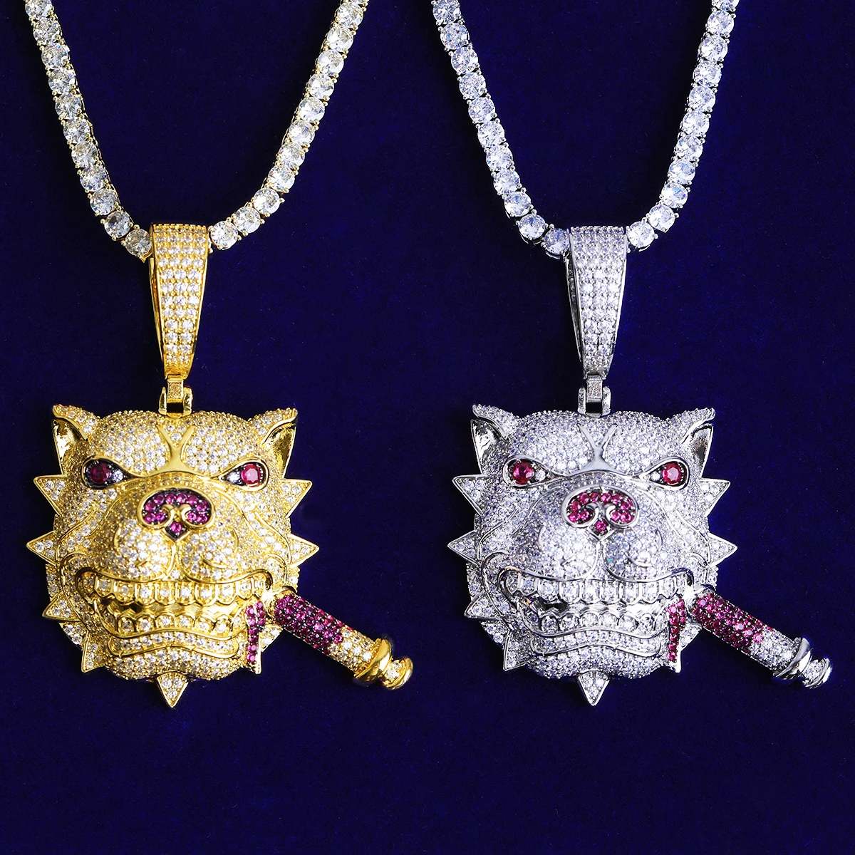 Bubble Letter Iced Out Dog Head Cigar Necklace Pendant for Men Prong Setting 5A Cubic Zirconia Hip Hop Jewelry