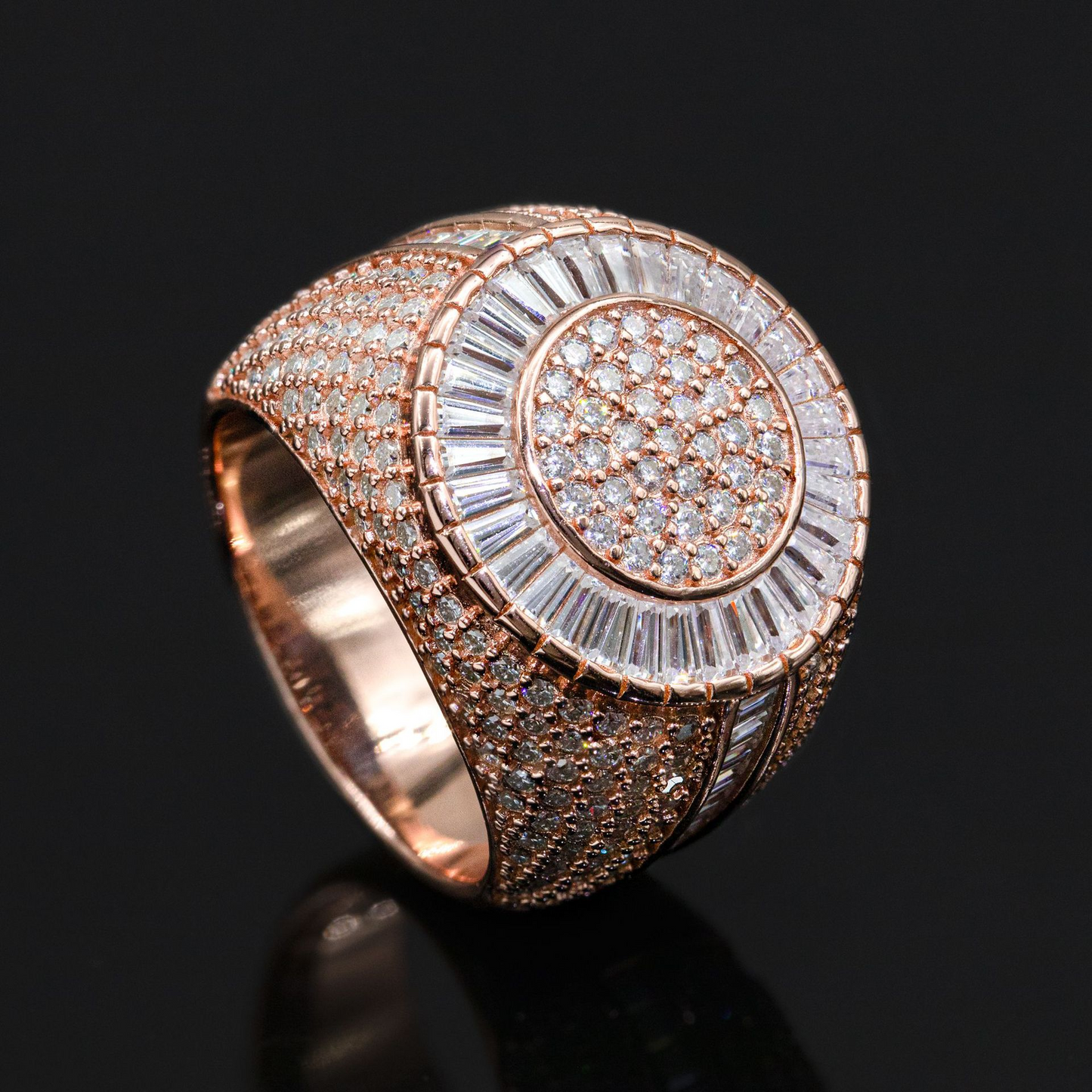 Bubble Letter Silver Moissanite VVS Baguette Circle Ring for Men Hip Hop Jewelry