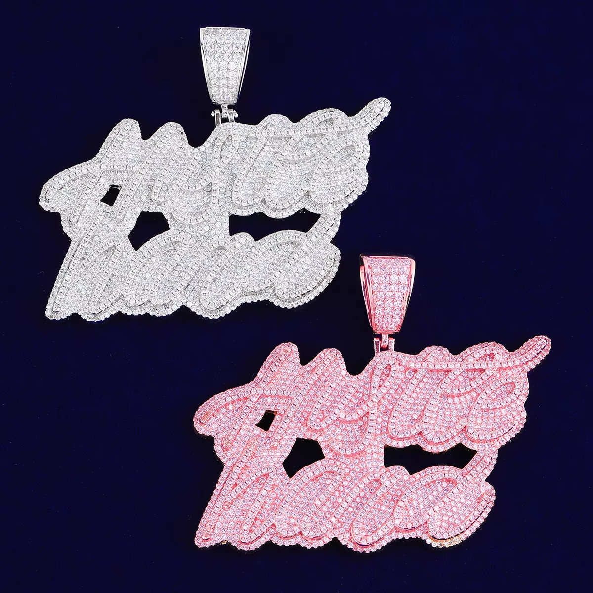 Bubble Letter Iced Out Hustle Hard Necklace Pendant for Men Real Copper Gold Plated Hip Hop Jewelry