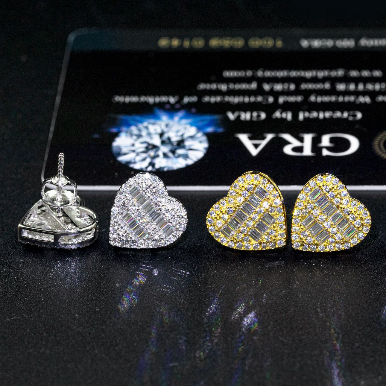 Bubble Letter Silver Moissanite VVS Baguette Heart Stud Earring for Men Hip Hop Jewelry
