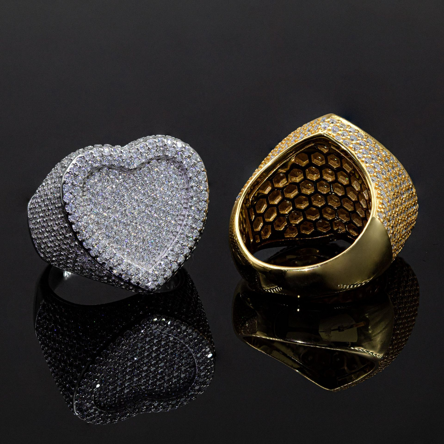 Bubble Letter Silver Moissanite VVS Heart Ring for Women Hip Hop Jewelry