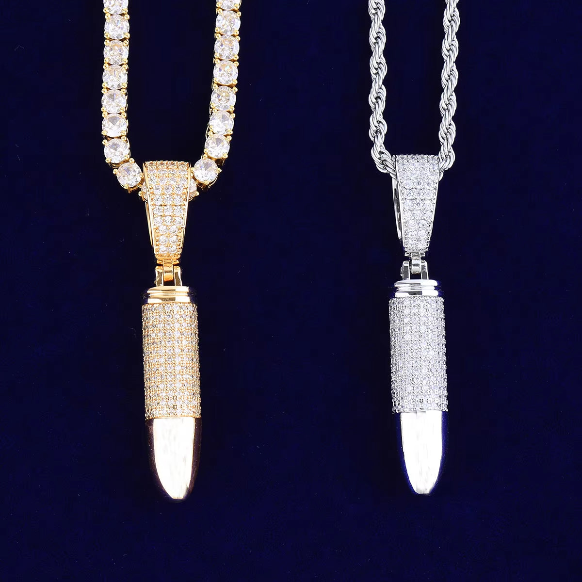 Bubble Letter Iced Out Bullet Necklace Pendant for Men Street Culture Prong Setting Charm Hip Hop Jewelry