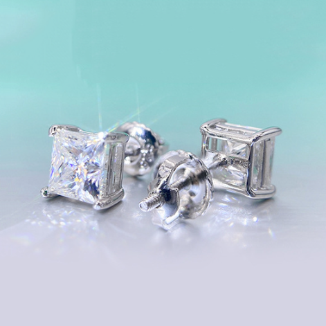 Bubble Letter Silver Moissanite VVS Cubic Zirconia Square Stud Earring for Men Hip Hop Jewelry