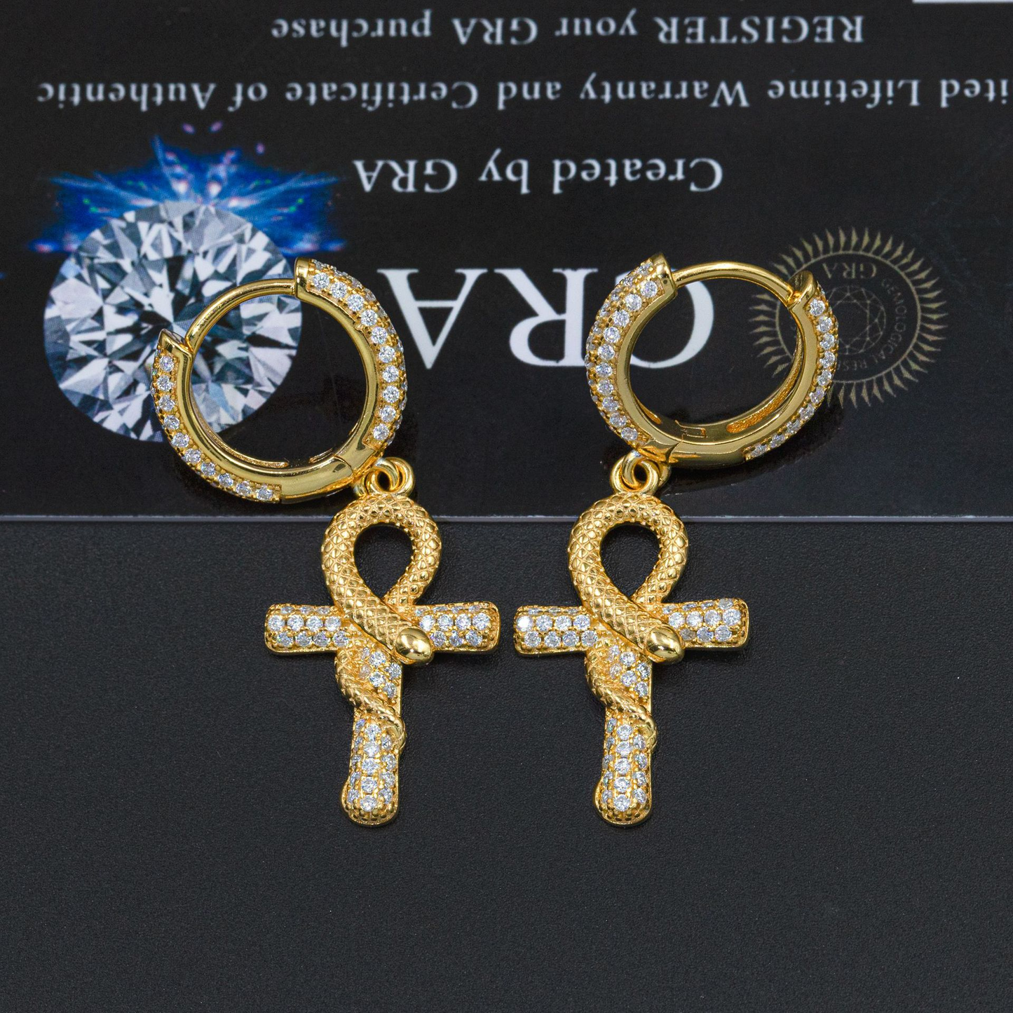 Bubble Letter Silver Moissanite VVS Snake Cross Eardrop Earring for Women Hip Hop Jewelry