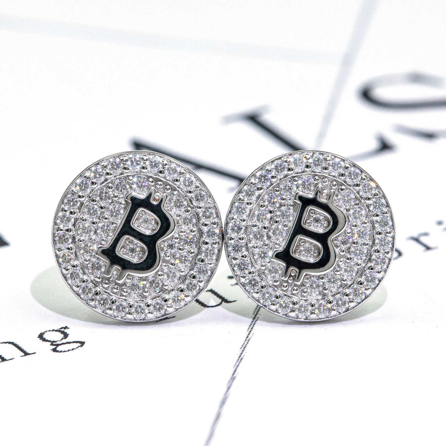Bubble Letter Silver Moissanite VVS Bitcoin Stud Earring for Men Hip Hop Jewelry