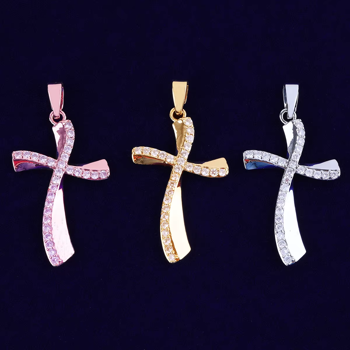 Bubble Letter Crooked Cross Necklace Pendant for Women Prong Setting Cubic Zirconia Hip Hop Jewelry