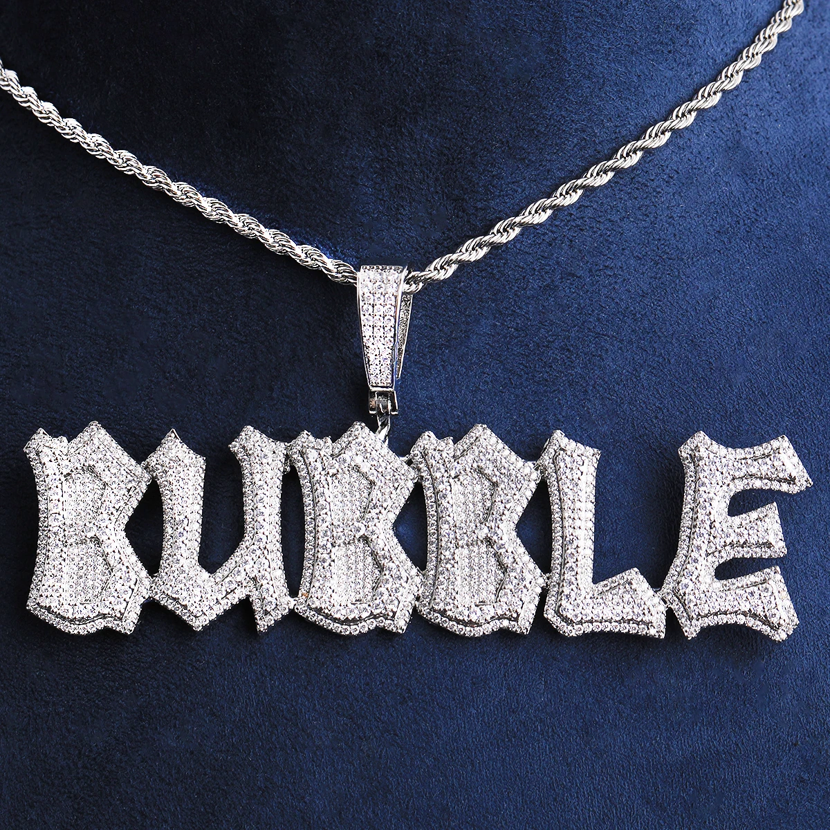 Bubble Letter Iced Out Custom Name Necklace Pendant for Men Paved Setting 5A Cubic Zirconia Hip Hop Jewelry