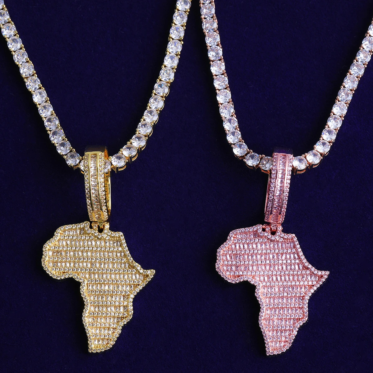 Bubble Letter Iced Out African Map Necklace Pendant for Men Real Gold Plated Cubic Zirconia Hip Hop Jewelry
