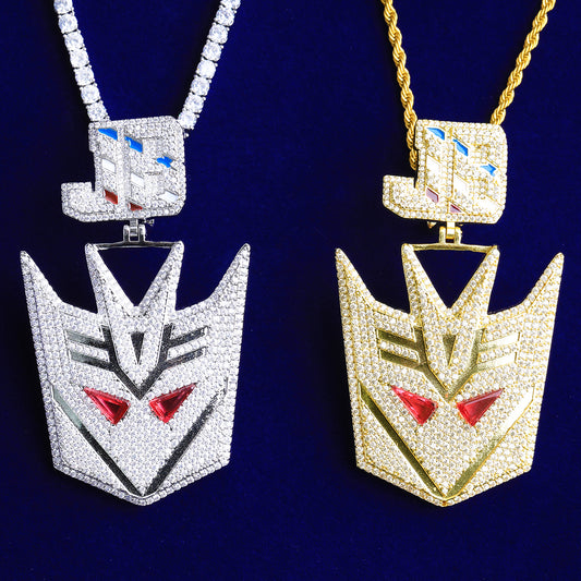 Bubble Letter Iced Out Transformer Necklace Pendant for Necklace Pendant 5A Cubic Zirconia Real Gold Plated Hip Hop Jewelry