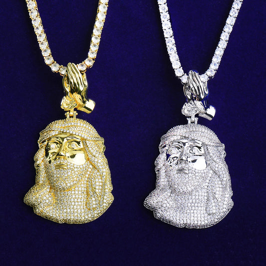 Bubble Letter Iced Out Jesus Prayer Necklace Pendant for Men 5A Cubic Zirconia Gold Plated Hip Hop Jewelry