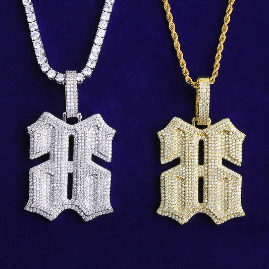 Bubble Letter Iced Out Number 66 Necklace Pendant for Men 5A Copper Cubic Zirconia Hip Hop Jewelry