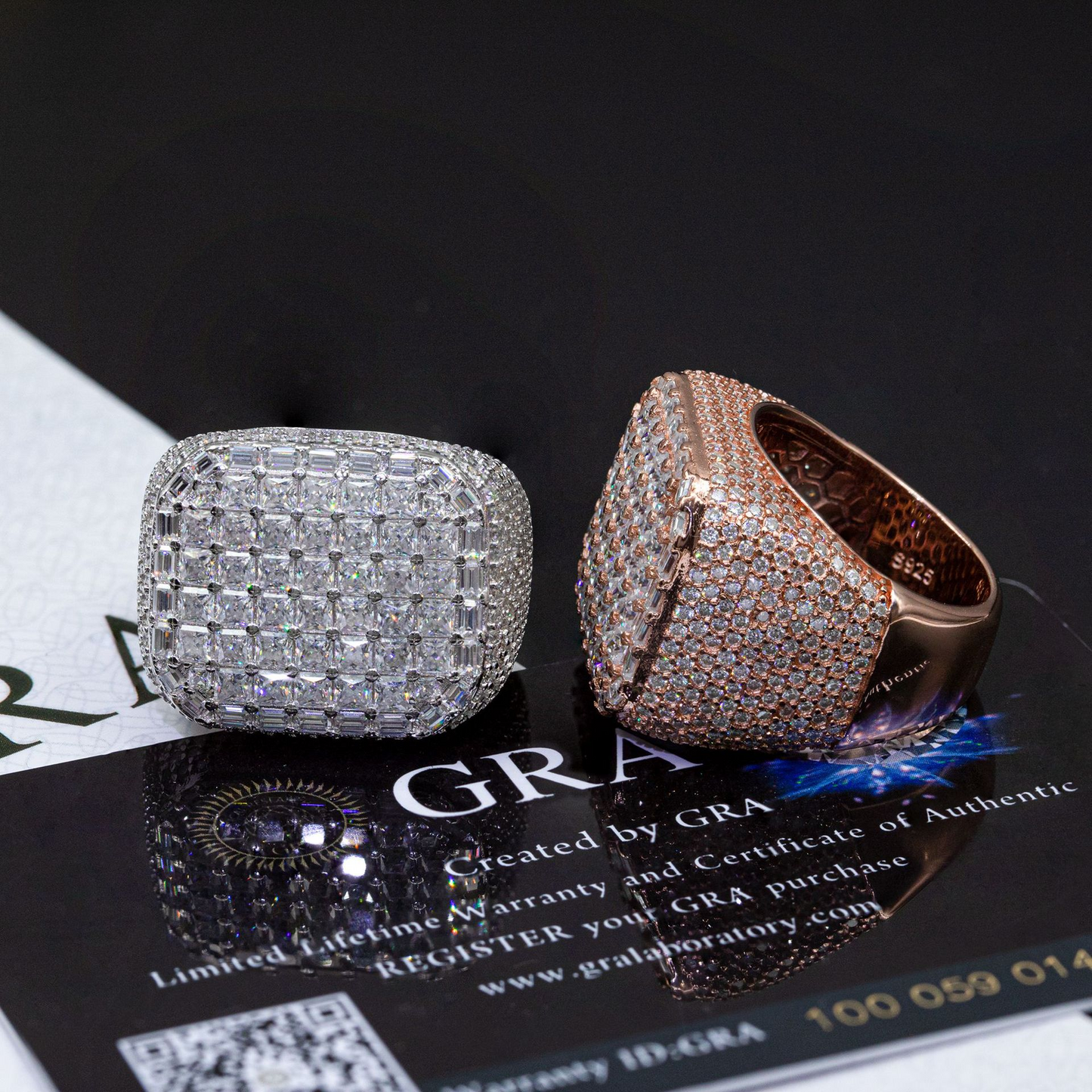 Bubble Letter Silver Moissanite VVS Rectangle Baguette Ring for Men Hip Hop Jewelry