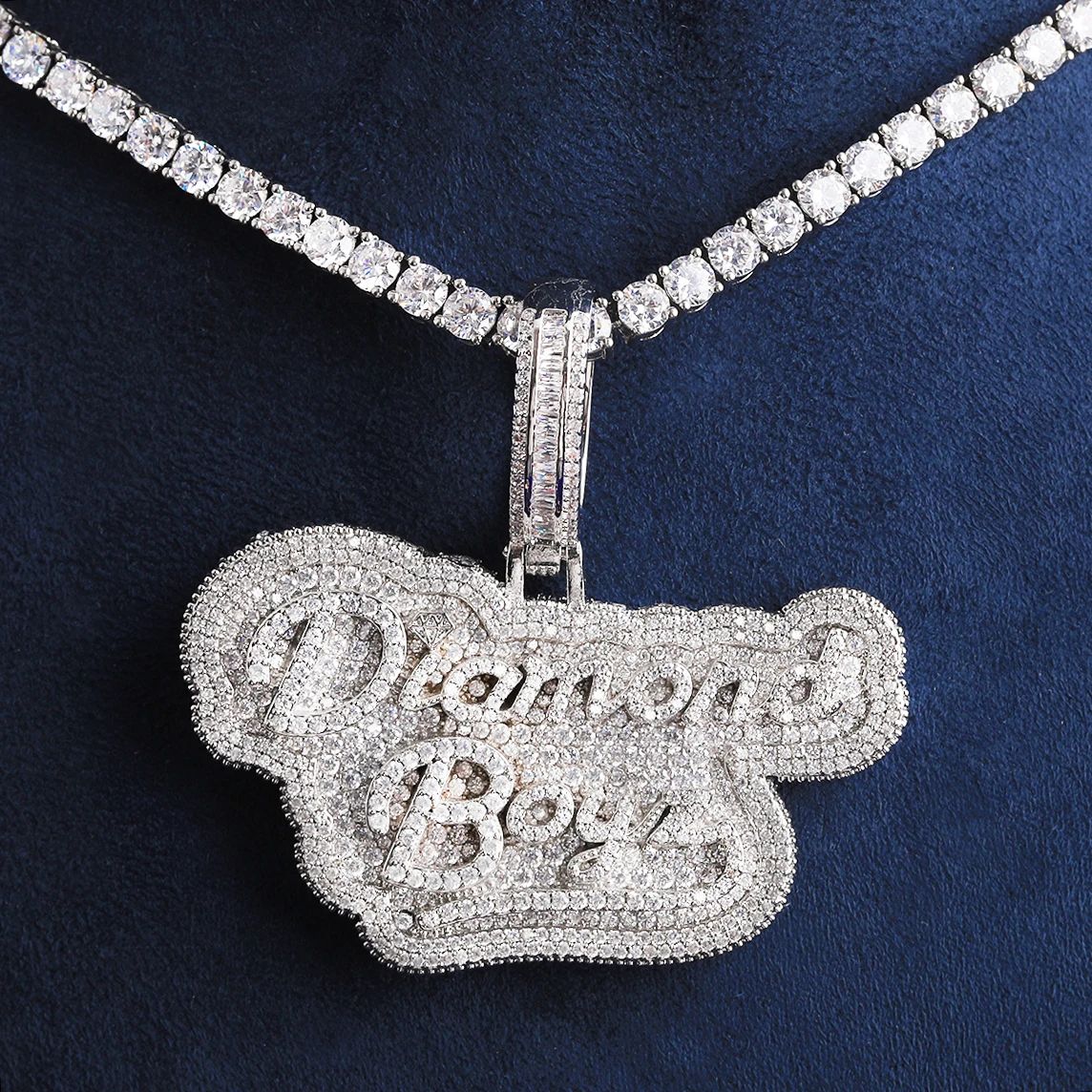 Bubble Letter Iced Out Diamond Boyz Necklace Pendant for Men Real Gold Plated Cubic Zirconia Hip Hop Jewelry