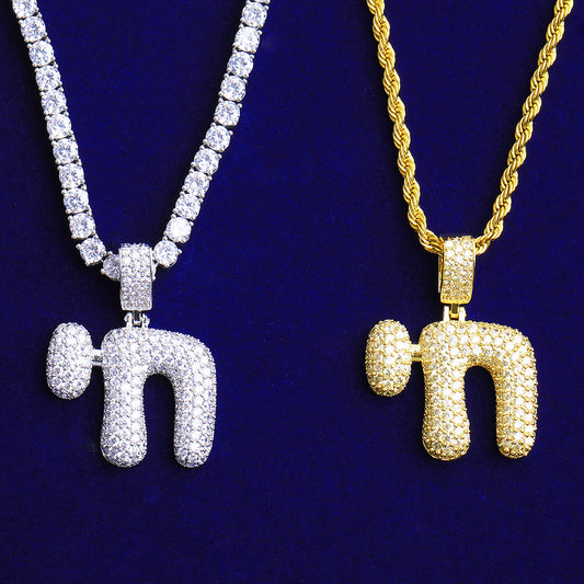 Bubble Letter Iced Out N Symbol Necklace Pendant for Men 5A Cubic Zirconia Real Gold Plated Hip Hop Jewelry