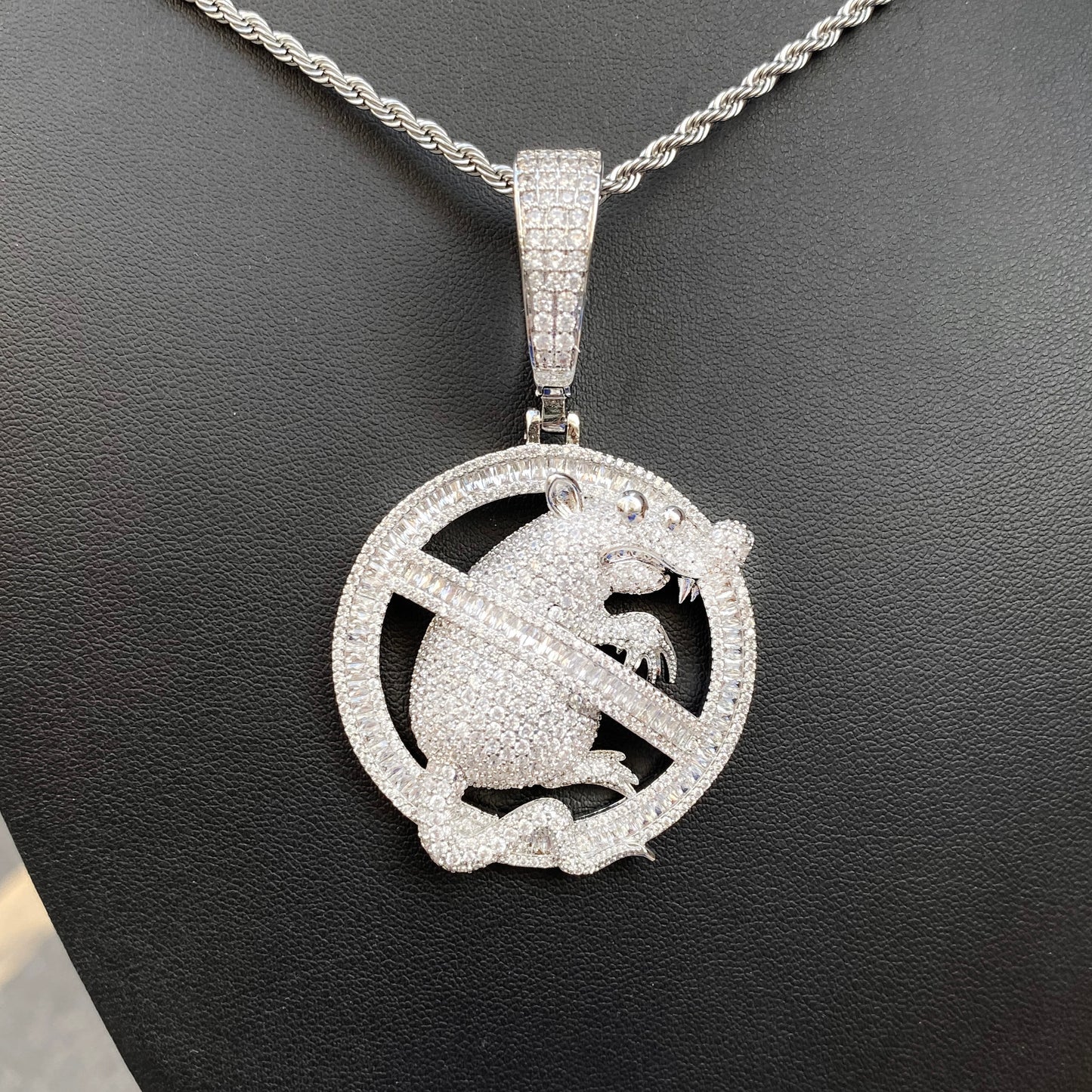 Bubble letter Micro Pave Mouse Pendant Necklace for Men Iced Out Cubic Zirconia Real Copper Hip Hop Jewelry