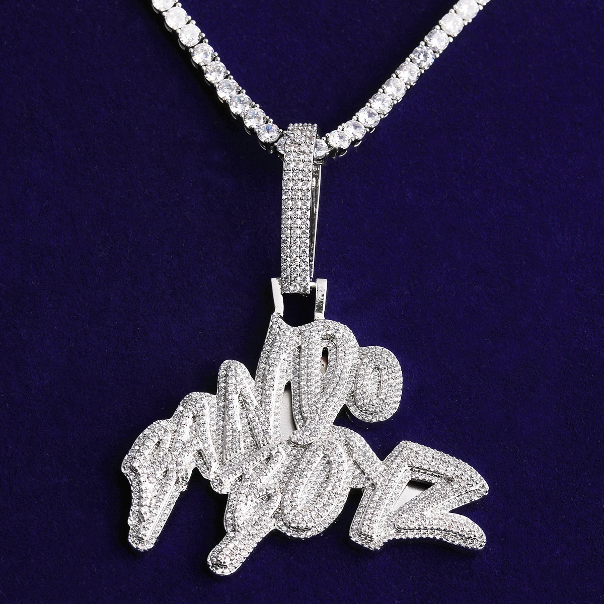 Bubble Letter Iced Out Bando Boyz for Men Necklace Pendant Real Gold Plated Cubic Zirconia Hip Hop Jewelry