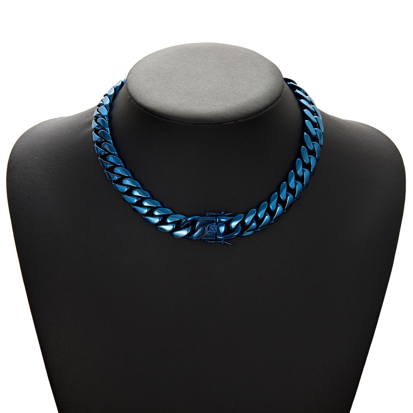 Bubble Letter Stainless Steel Miam Cuban Link for Men Necklace Choker Blue Color Hip Hop Jewelry