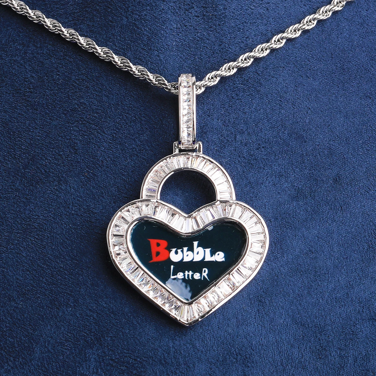 Bubble Letter Iced Out Custom Photo Necklace Pendant for Women Prong Setting 5A Cubic Zirconia Hip Hop Jewelry