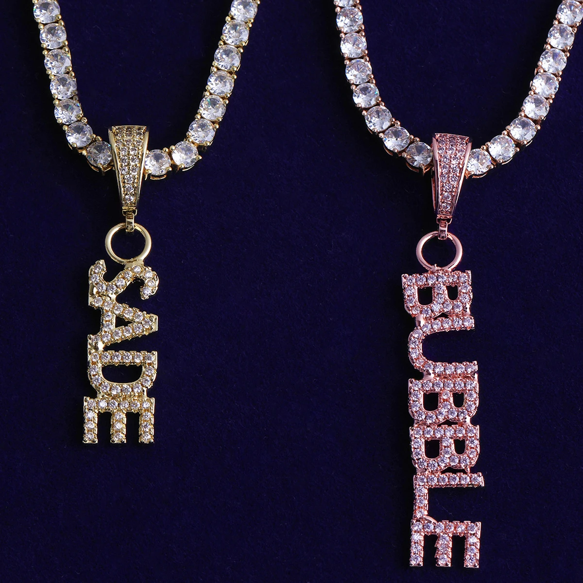 Bubble Letter Iced Out Tiny Custom Name Necklace Pendant for Women Vertical Charm Personalized Hip Hop Jewelry
