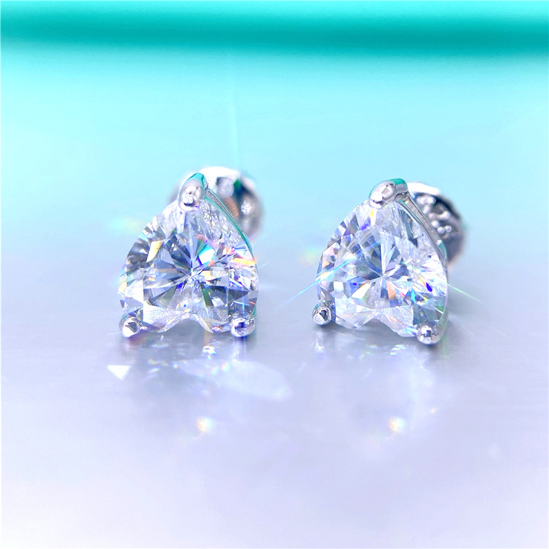 Bubble Letter Silver Moissanite VVS Heart Stud Earring for Women Hip Hop Jewelry