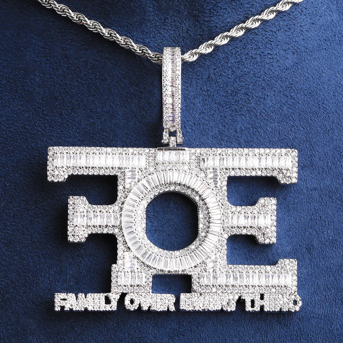 Bubble Letter Iced Out FOE Family Over Everything Necklace Pendant for Men Hip Hop Jewelry
