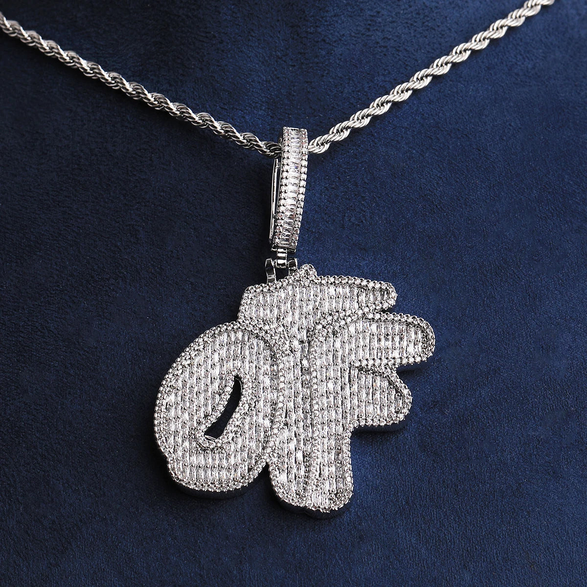 Bubble Letter Iced Out OTF Necklace Pendant for Men 5A Cubic Zirconia Prong Setting Real Gold Plated Hip Hop Jewelry
