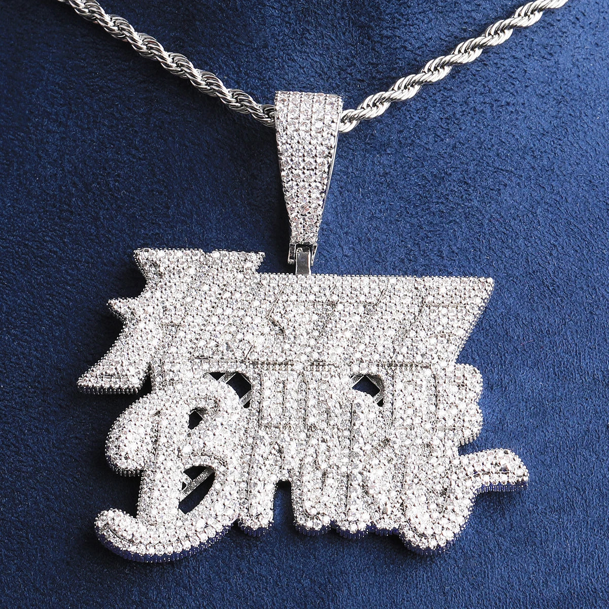 Bubble Letter Iced Out Hustle Or Be Broke Necklace Pendant for Men Prong Setting Real Gold Plated Hip Hop Jewelry