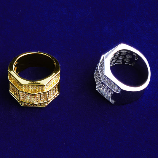Bubble Letter Iced Out Men Ring for Men 5A Cubic Zirconia Real Gold Plated Hip Hop Jewelry