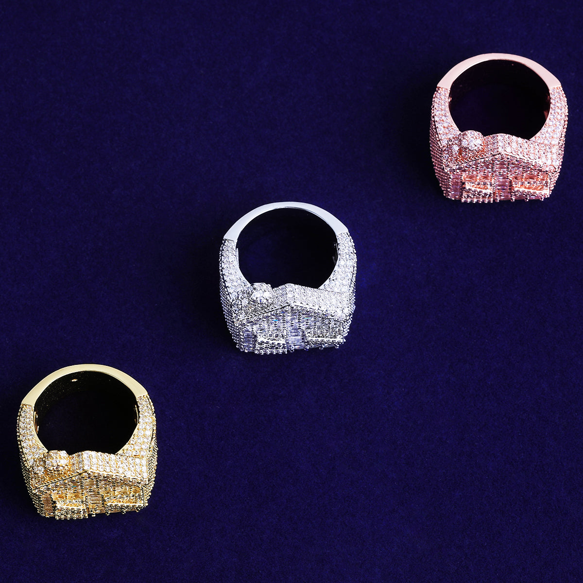 Bubble Letter Iced Out Ring for Men Real Copper Gold Plated 5A Cubic Zirconia Hip Hop Jewelry