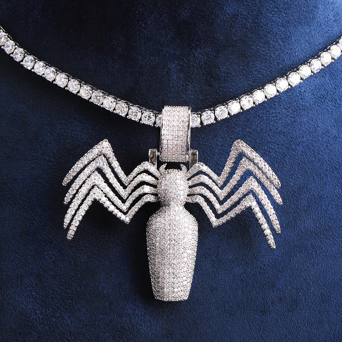 Bubble Letter Iced Out Spider Bottle Necklace Pendant for Men Real Gold Plated Cubic Zirconia Hip Hop Jewelry
