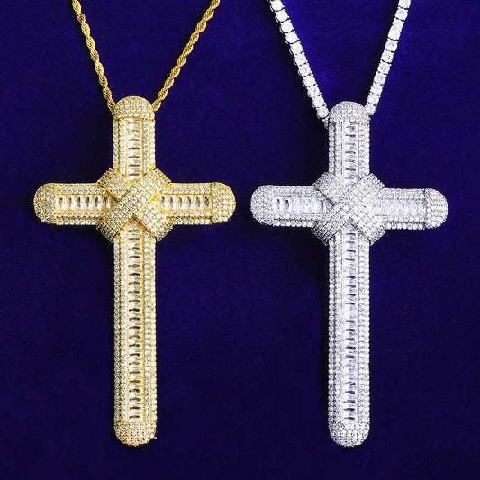 Bubble Letter Iced Out Super Cross Necklace Pendant for Men 5A Cubic Zirconia Gold Plated Hip Hop Jewelry